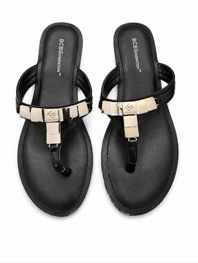 BCBGeneration Black Sandals with Silver-Tone T-Bar Accents